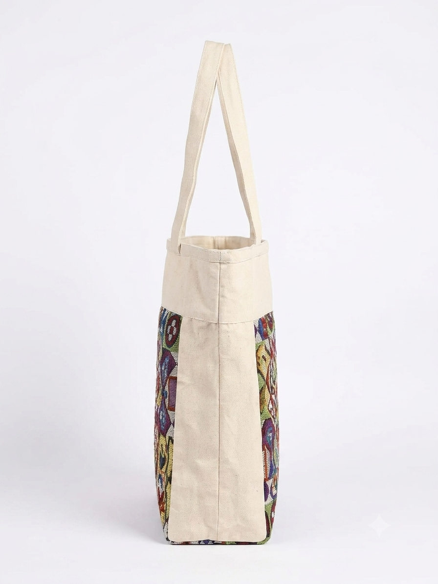 Multicolor Ethnic Patchwork tapestry and Canvas Tote Bag for daily uses