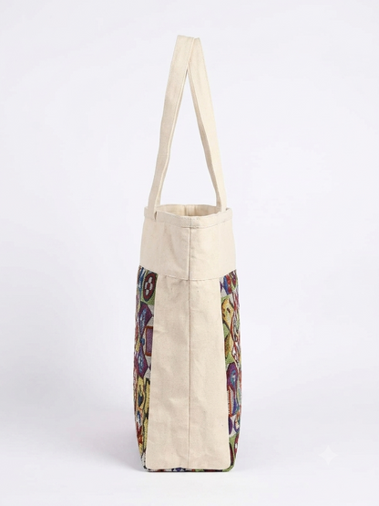 Multicolor Ethnic Patchwork tapestry and Canvas Tote Bag for daily uses