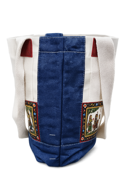 Hand crafted women denim and canvas beautiful Pattachitra Tote Bag