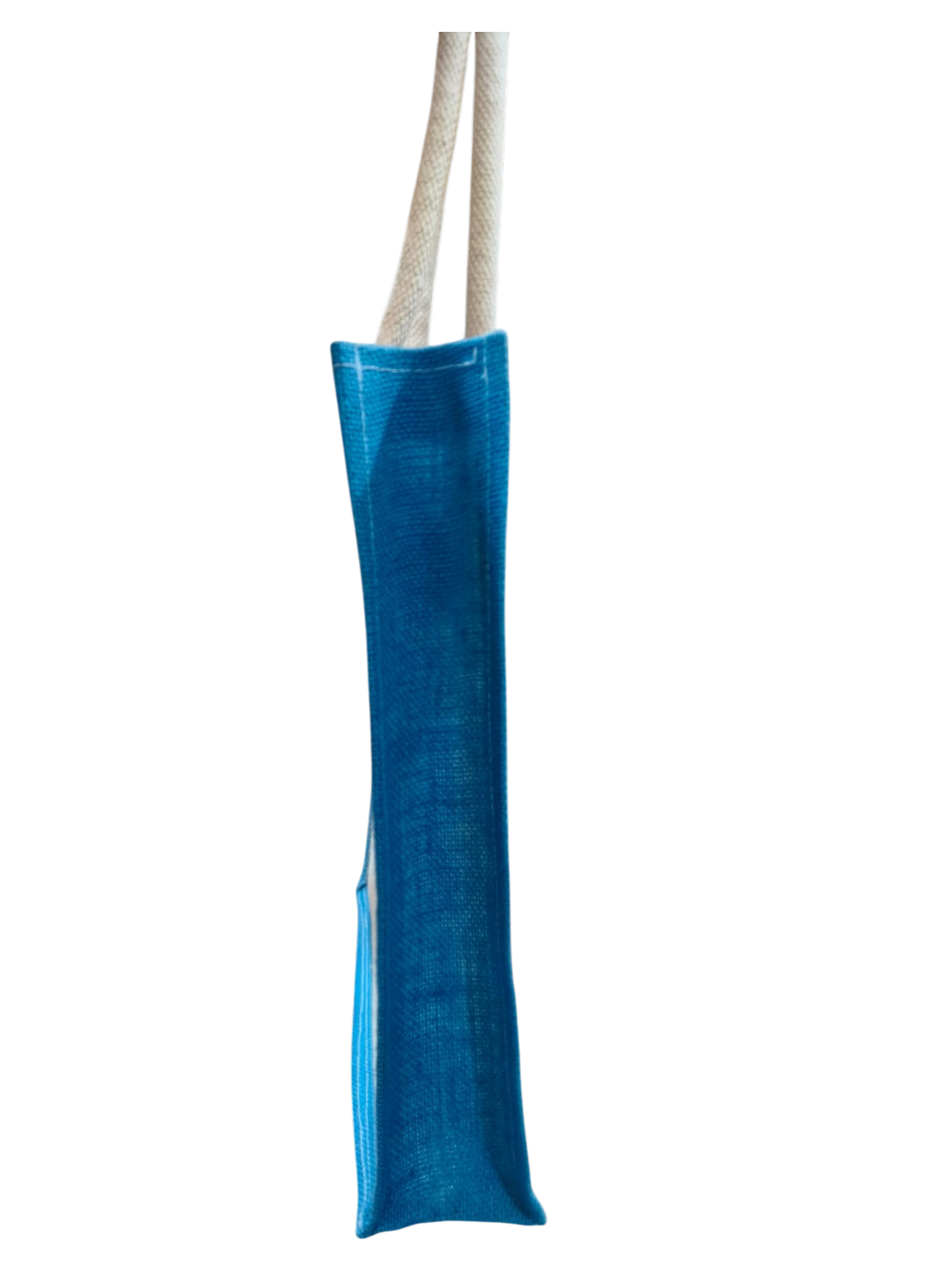 premium handcrafted off-white and blue jute tote shopping bag