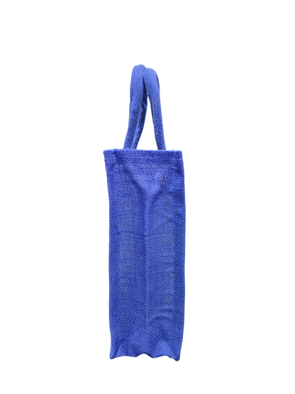 Traditional Folk Art Printed Canvas Gifting Tote Bag with blue jute side strap.