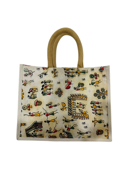 Traditional Kalamkari Printed Jute Gifting Bag with Rope Handles