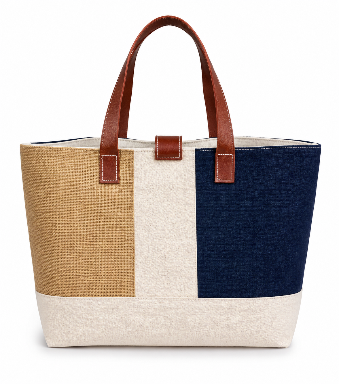 Premium Jute, denim and  Canvas embroideried Tote Bag with Leather-Style Handles