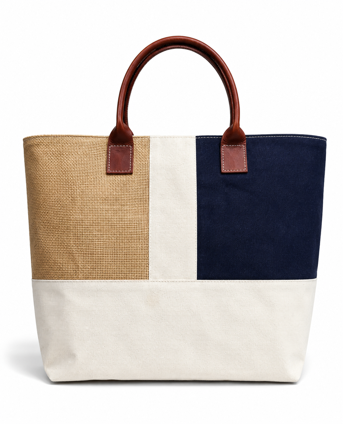 Dubai-Inspired Premium Tote Bag – Denim, Canvas & Jute Multi-Fabric Shopping & Everyday Carry Bag
