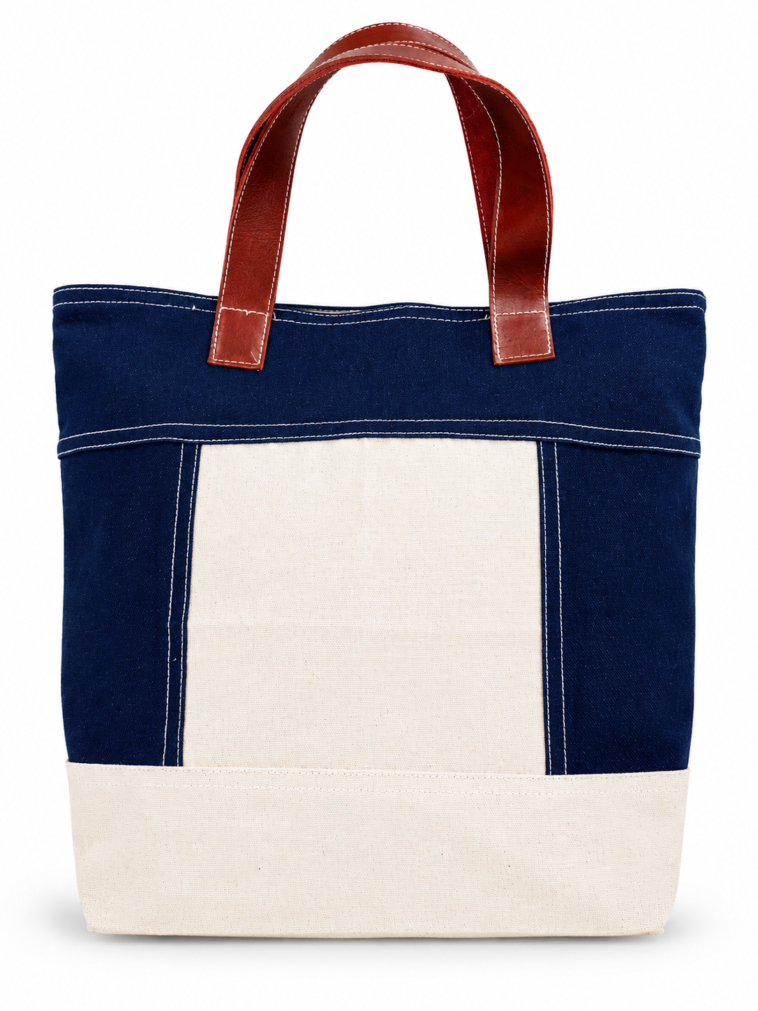 Canvas & Denim Tote Bag with Arabic Calligraphy – Navy Blue & Cream Reusable Shopping Bag