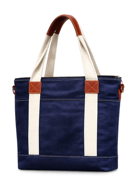 Dubai Skyline Denim Tote Bag – Navy Blue Unisex Shopping & Travel Bag with Zipper Pocket