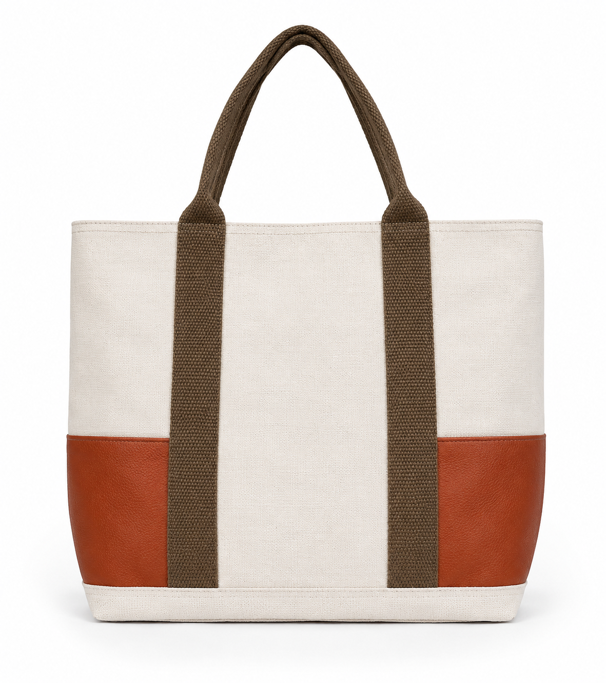 Handcrafted Natural Canvas Tote Bag with Brown leather & Shoulder Handles
