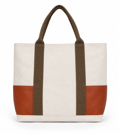 Handcrafted Natural Canvas Tote Bag with Brown leather & Shoulder Handles