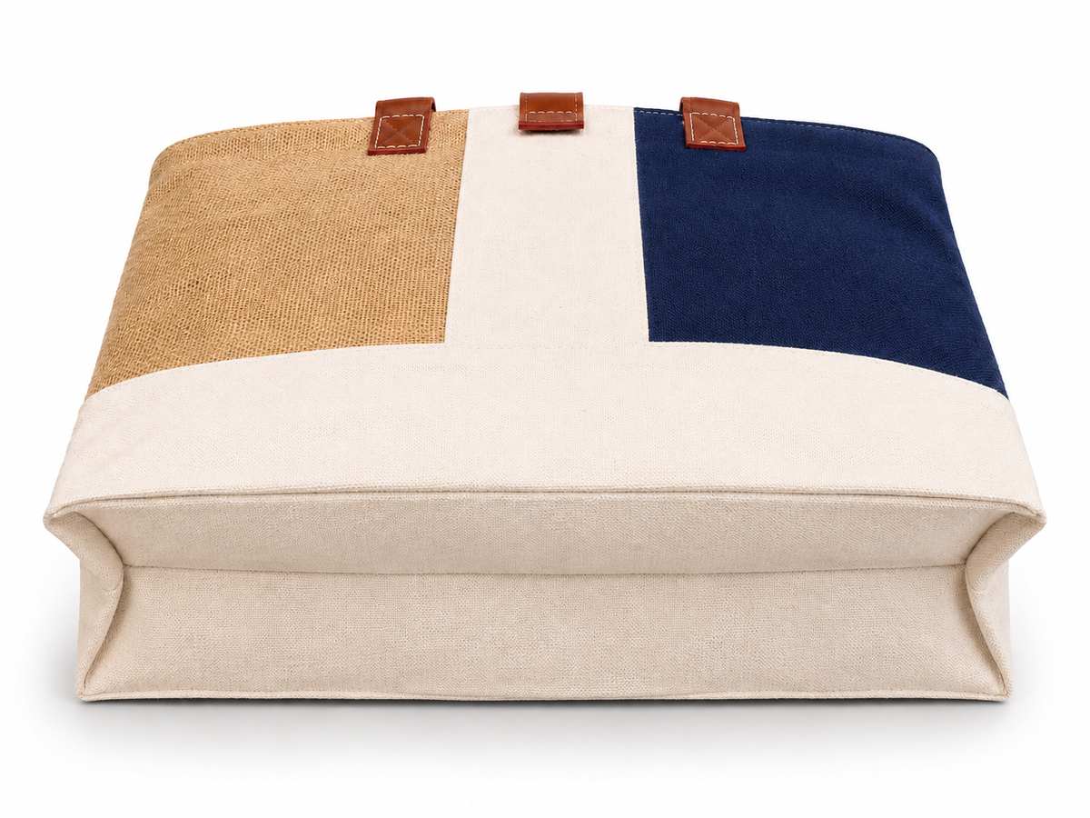 Premium Jute, denim and  Canvas embroideried Tote Bag with Leather-Style Handles