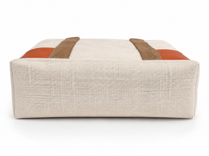 Handcrafted Natural Canvas Tote Bag with Brown leather & Shoulder Handles