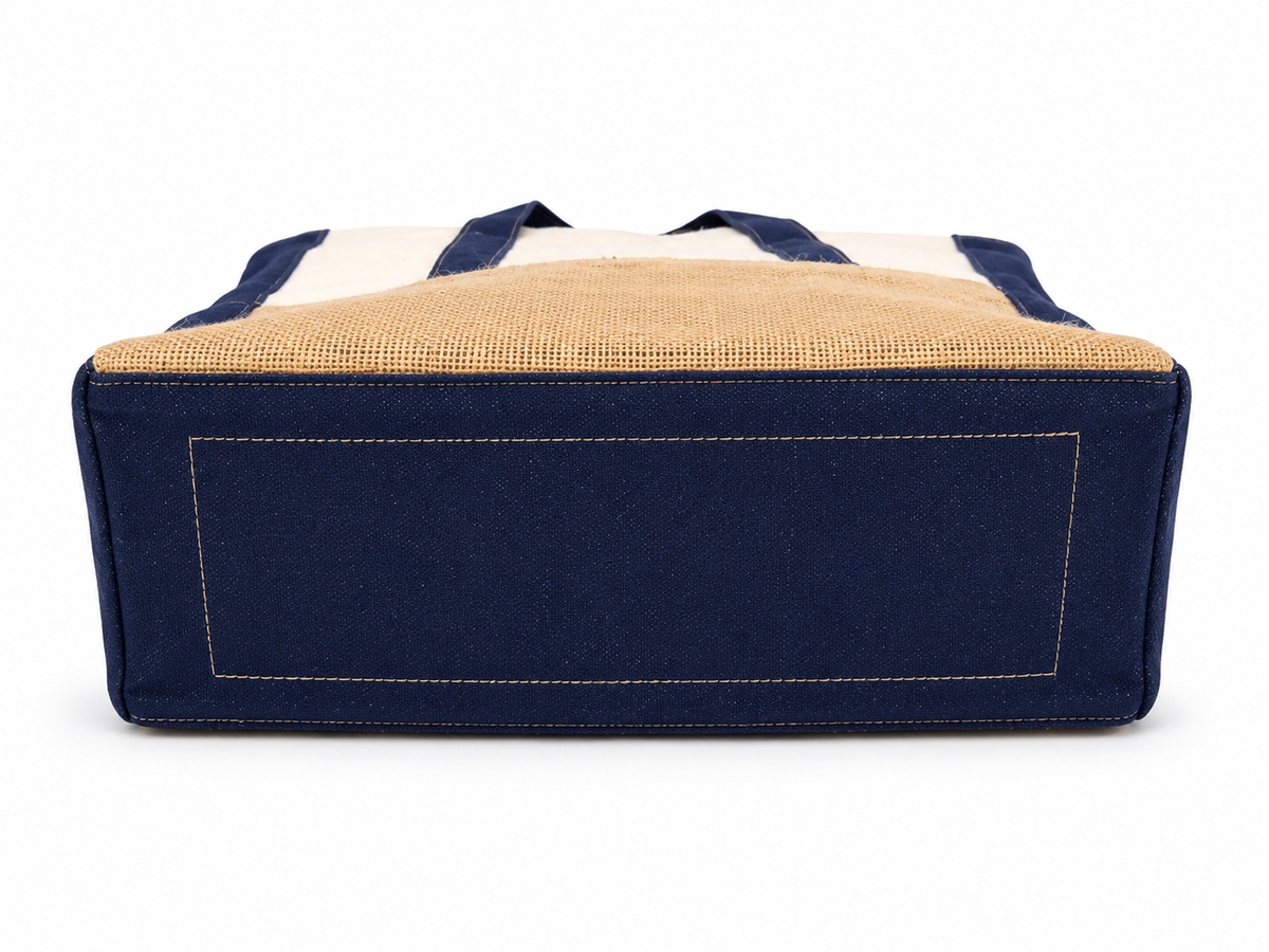 Premium Canvas & Jute Tote Bag with Denim-Style Trims – Navy Blue & Natural bag.