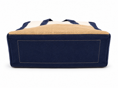 Premium Canvas & Jute Tote Bag with Denim-Style Trims – Navy Blue & Natural bag.