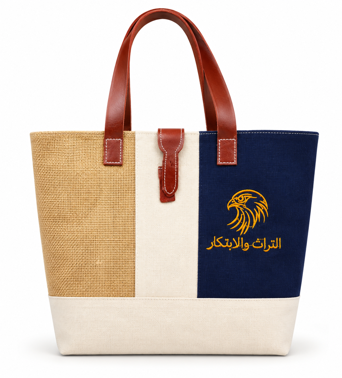 Premium Jute, denim and  Canvas embroideried Tote Bag with Leather-Style Handles