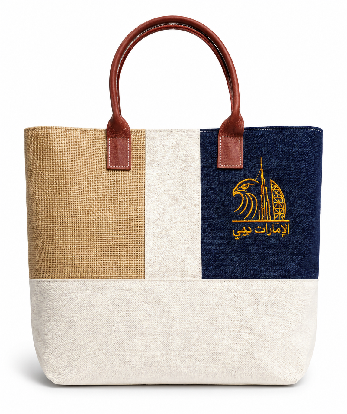 Dubai-Inspired Premium Tote Bag – Denim, Canvas & Jute Multi-Fabric Shopping & Everyday Carry Bag