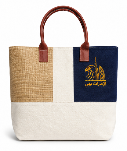 Dubai-Inspired Premium Tote Bag – Denim, Canvas & Jute Multi-Fabric Shopping & Everyday Carry Bag