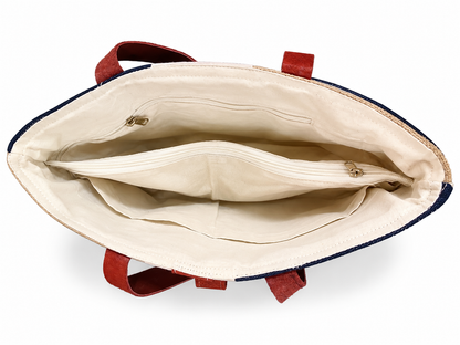 Premium Jute, denim and  Canvas embroideried Tote Bag with Leather-Style Handles