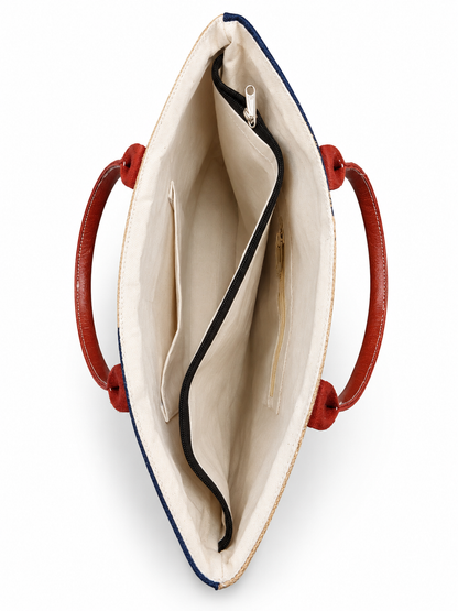 Dubai-Inspired Premium Tote Bag – Denim, Canvas & Jute Multi-Fabric Shopping & Everyday Carry Bag