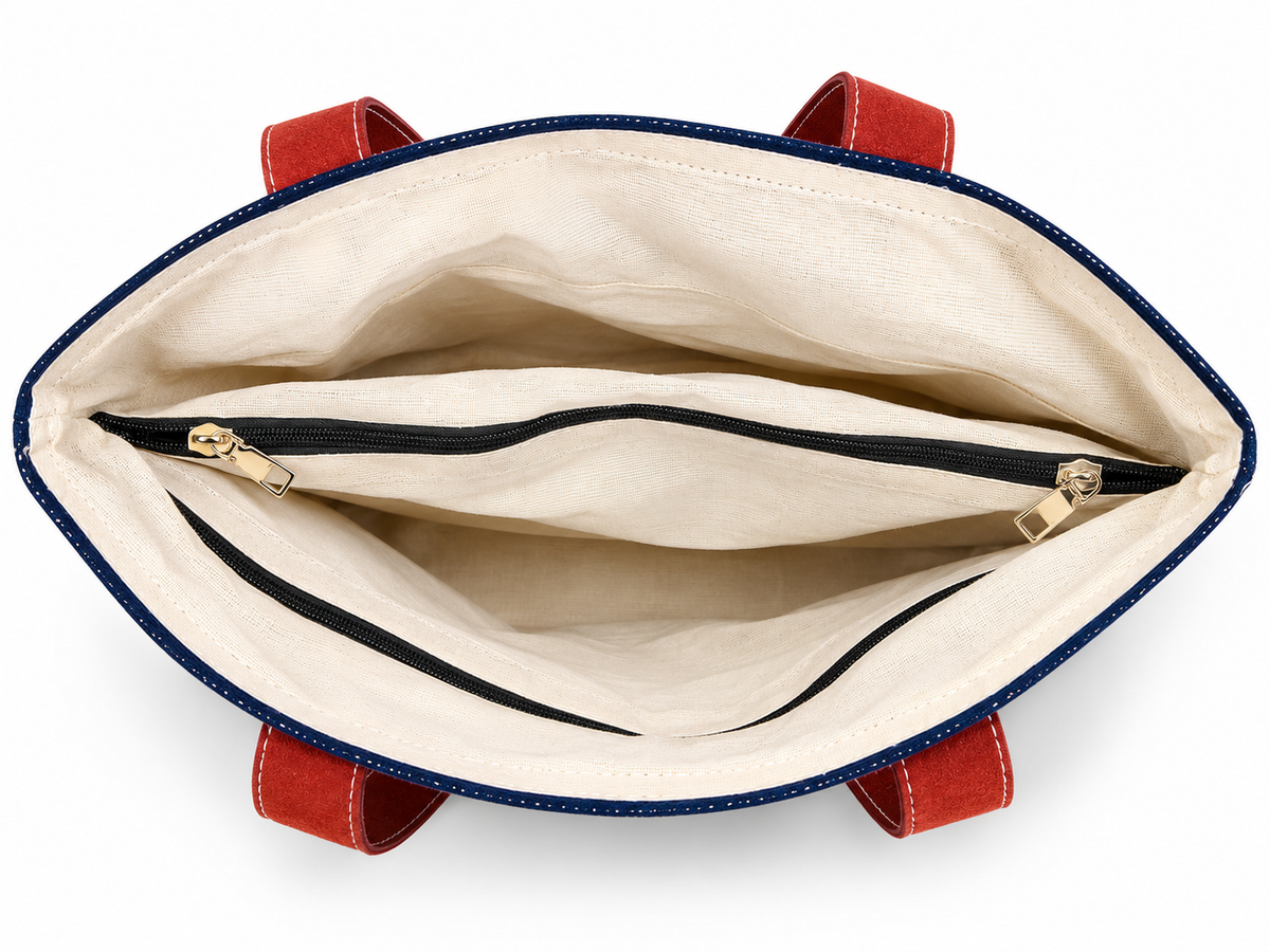 Canvas & Denim Tote Bag with Arabic Calligraphy – Navy Blue & Cream Reusable Shopping Bag