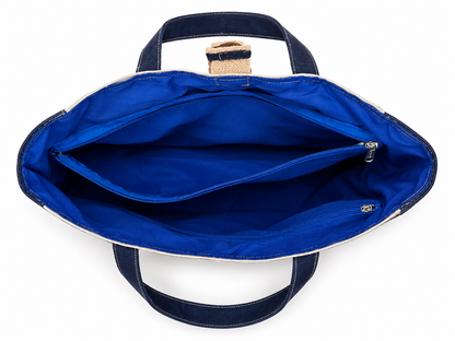 Premium Canvas & Jute Tote Bag with Denim-Style Trims – Navy Blue & Natural bag.