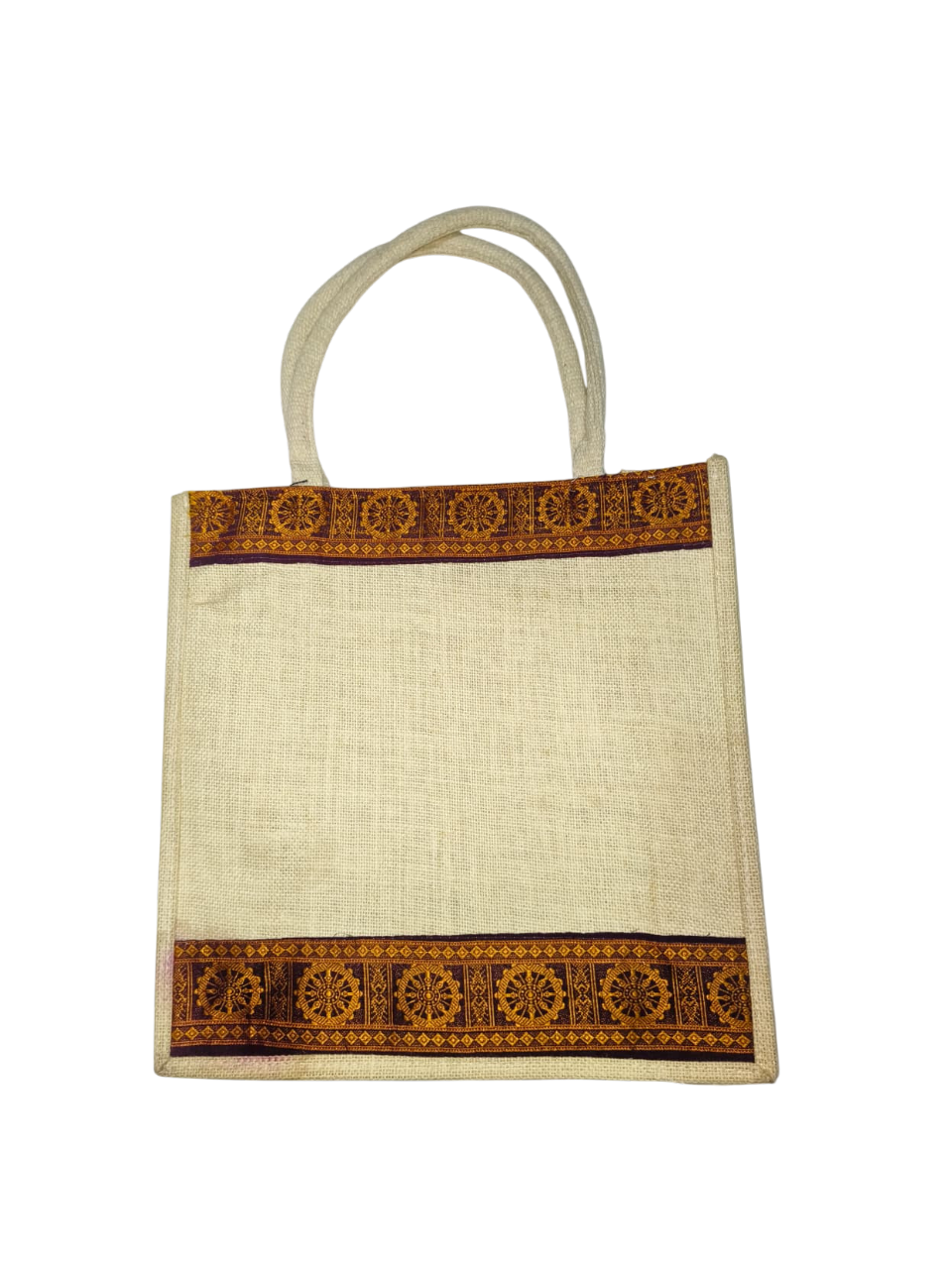 Premium Natural Jute Shopping & Gifting Bag with Traditional Border