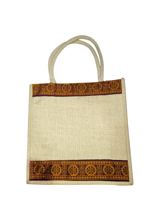 Premium Natural Jute Shopping & Gifting Bag with Traditional Border