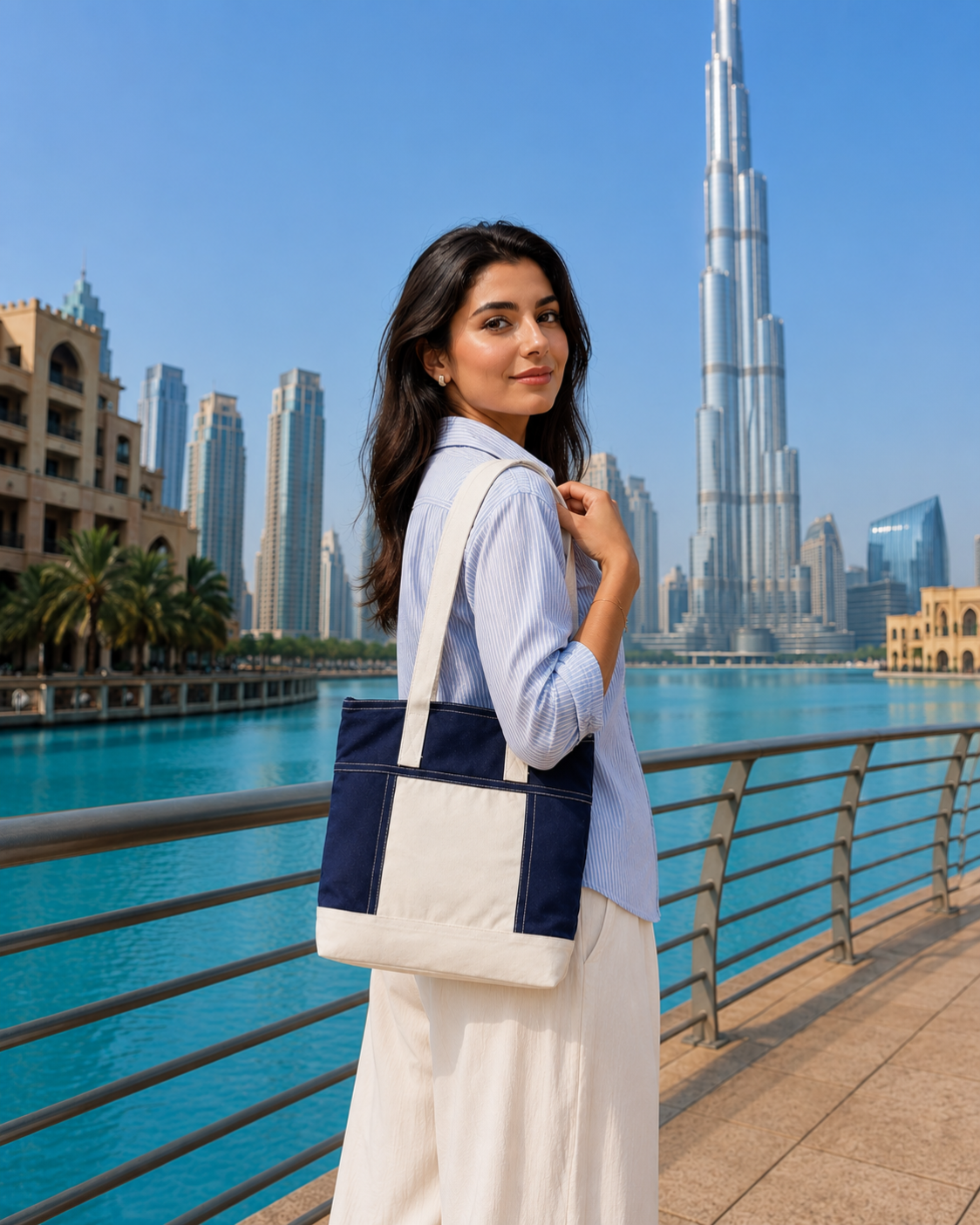 Premium denim and  Canvas Tote Bag with Front Pocket & Long Handles