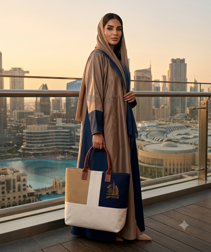 Dubai-Inspired Premium Tote Bag – Denim, Canvas & Jute Multi-Fabric Shopping & Everyday Carry Bag