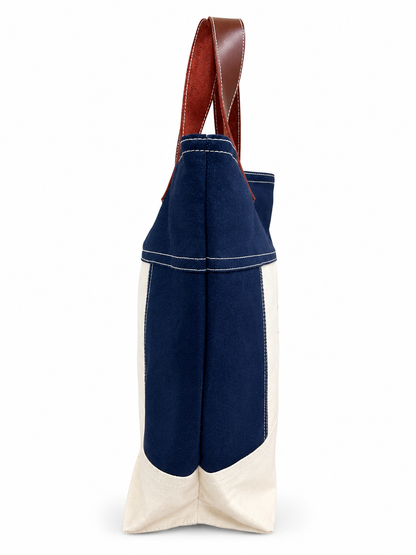 Canvas & Denim Tote Bag with Arabic Calligraphy – Navy Blue & Cream Reusable Shopping Bag