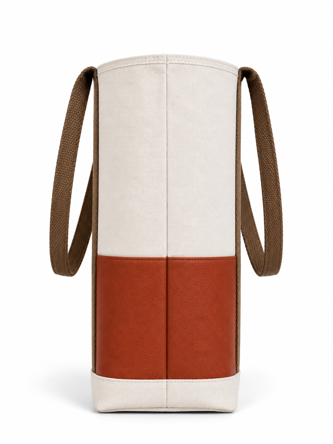Handcrafted Natural Canvas Tote Bag with Brown leather & Shoulder Handles