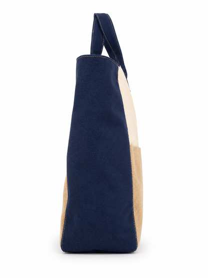 Premium Canvas & Jute Tote Bag with Denim-Style Trims – Navy Blue & Natural bag.