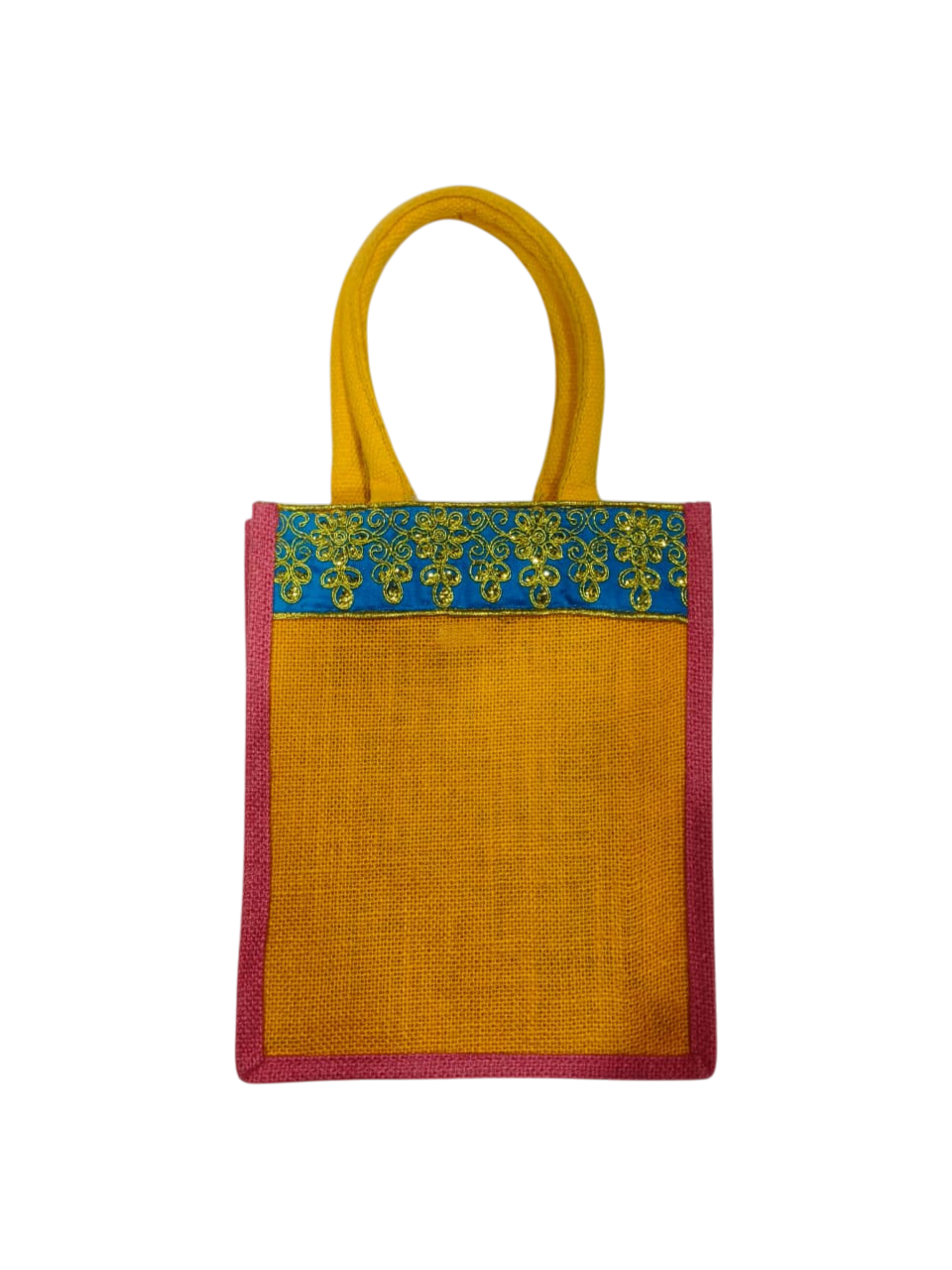 Premium Jute Designer Gifting Bag with Decorative Embroidered Border